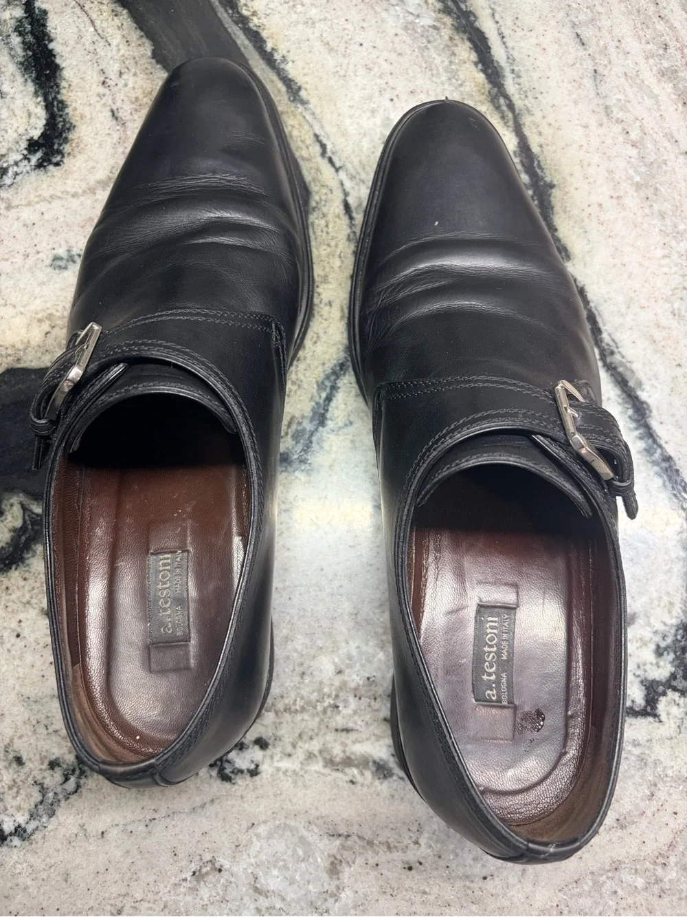a.testoni Black Label Men’s Black Leather Monk Strap Shoes 8.5 UK / 9.5 US Italy